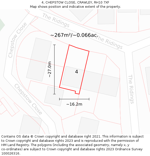 4, CHEPSTOW CLOSE, CRAWLEY, RH10 7XF: Plot and title map