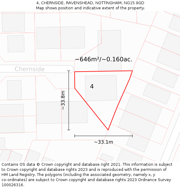4, CHERNSIDE, RAVENSHEAD, NOTTINGHAM, NG15 9GD: Plot and title map
