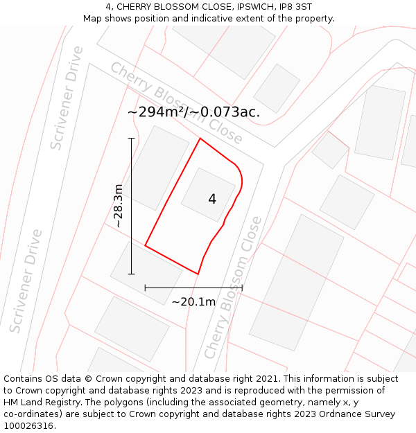 4, CHERRY BLOSSOM CLOSE, IPSWICH, IP8 3ST: Plot and title map