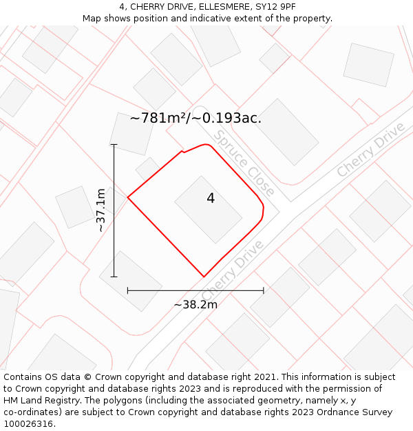 4, CHERRY DRIVE, ELLESMERE, SY12 9PF: Plot and title map
