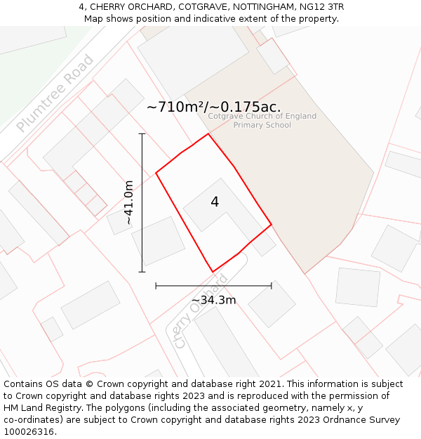 4, CHERRY ORCHARD, COTGRAVE, NOTTINGHAM, NG12 3TR: Plot and title map
