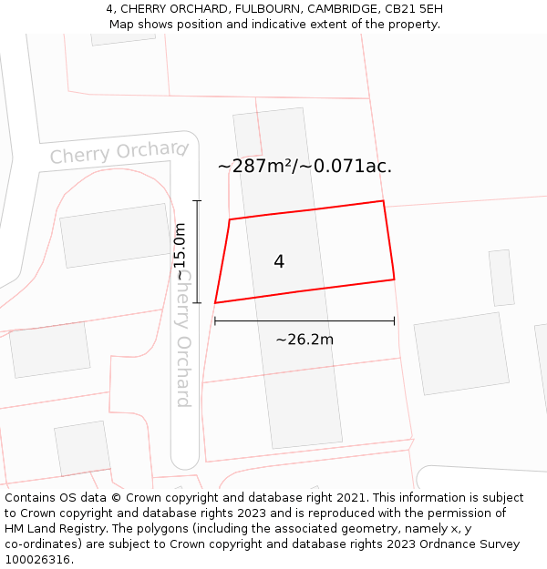 4, CHERRY ORCHARD, FULBOURN, CAMBRIDGE, CB21 5EH: Plot and title map