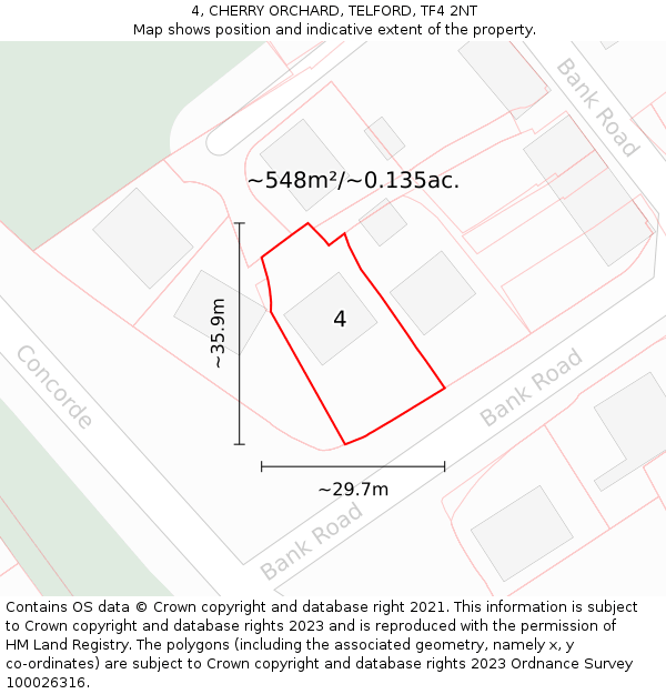 4, CHERRY ORCHARD, TELFORD, TF4 2NT: Plot and title map