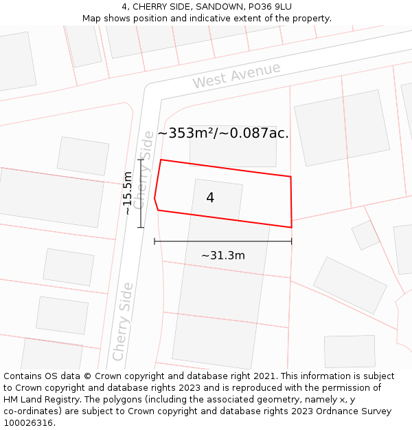 4, CHERRY SIDE, SANDOWN, PO36 9LU: Plot and title map