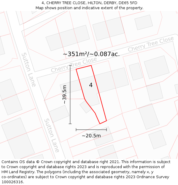 4, CHERRY TREE CLOSE, HILTON, DERBY, DE65 5FD: Plot and title map