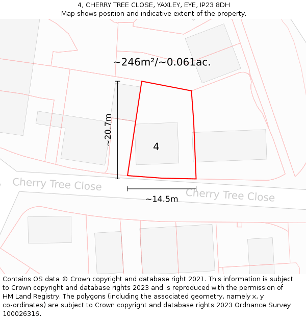 4, CHERRY TREE CLOSE, YAXLEY, EYE, IP23 8DH: Plot and title map