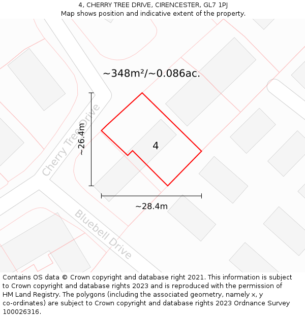 4, CHERRY TREE DRIVE, CIRENCESTER, GL7 1PJ: Plot and title map