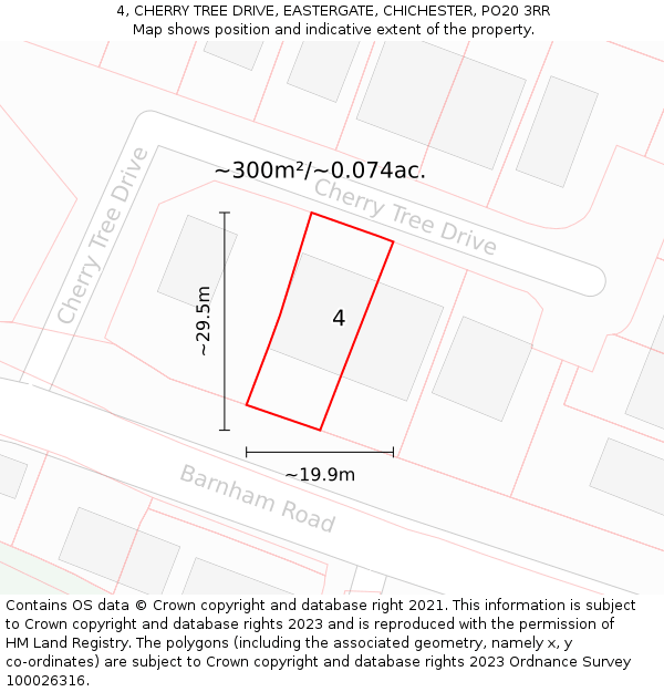 4, CHERRY TREE DRIVE, EASTERGATE, CHICHESTER, PO20 3RR: Plot and title map