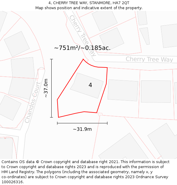 4, CHERRY TREE WAY, STANMORE, HA7 2QT: Plot and title map