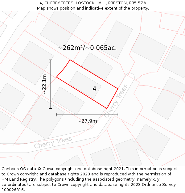 4, CHERRY TREES, LOSTOCK HALL, PRESTON, PR5 5ZA: Plot and title map