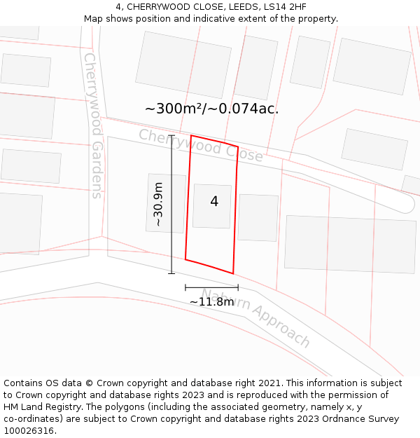 4, CHERRYWOOD CLOSE, LEEDS, LS14 2HF: Plot and title map