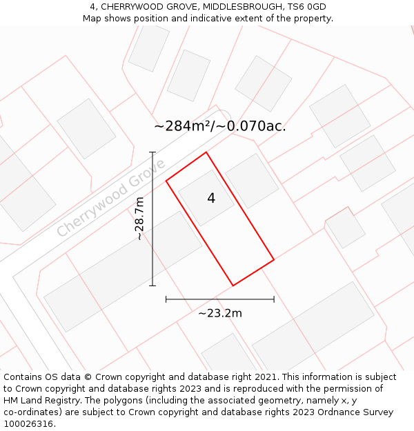 4, CHERRYWOOD GROVE, MIDDLESBROUGH, TS6 0GD: Plot and title map