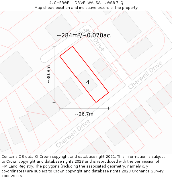 4, CHERWELL DRIVE, WALSALL, WS8 7LQ: Plot and title map