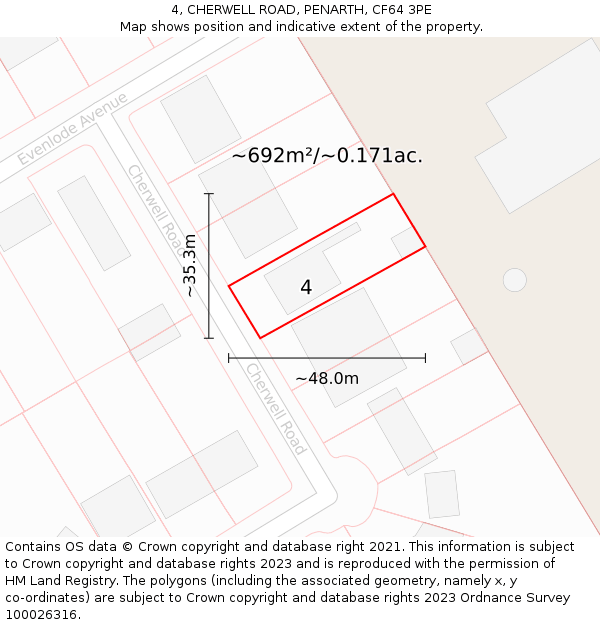 4, CHERWELL ROAD, PENARTH, CF64 3PE: Plot and title map