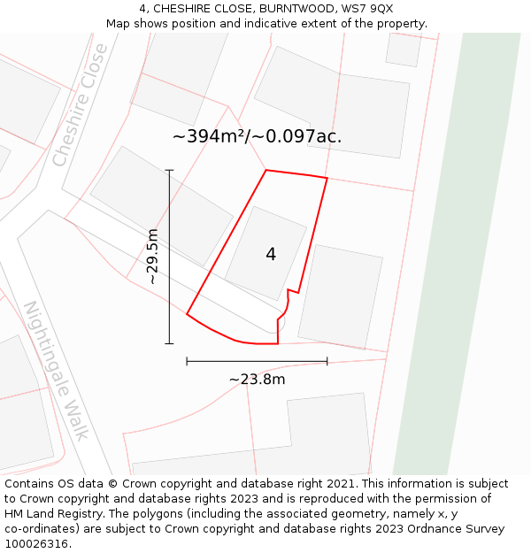 4, CHESHIRE CLOSE, BURNTWOOD, WS7 9QX: Plot and title map