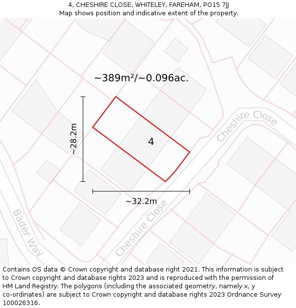 4, CHESHIRE CLOSE, WHITELEY, FAREHAM, PO15 7JJ: Plot and title map