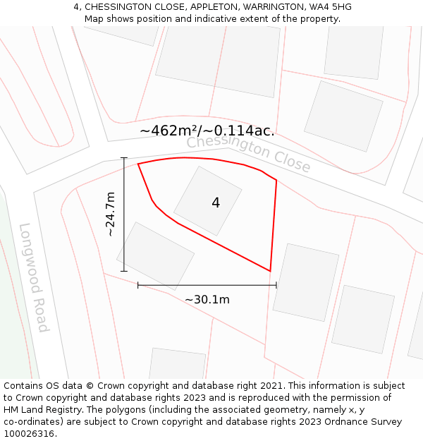 4, CHESSINGTON CLOSE, APPLETON, WARRINGTON, WA4 5HG: Plot and title map