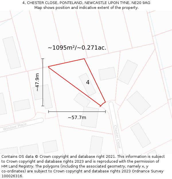 4, CHESTER CLOSE, PONTELAND, NEWCASTLE UPON TYNE, NE20 9AG: Plot and title map