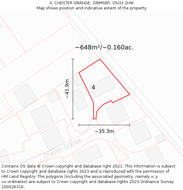 4, CHESTER GRANGE, GRIMSBY, DN33 2HW: Plot and title map