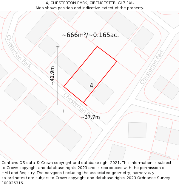 4, CHESTERTON PARK, CIRENCESTER, GL7 1XU: Plot and title map