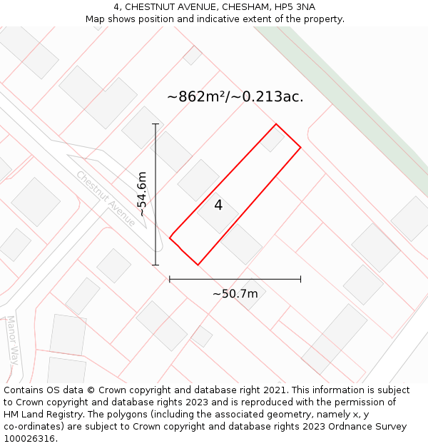 4, CHESTNUT AVENUE, CHESHAM, HP5 3NA: Plot and title map