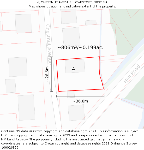4, CHESTNUT AVENUE, LOWESTOFT, NR32 3JA: Plot and title map