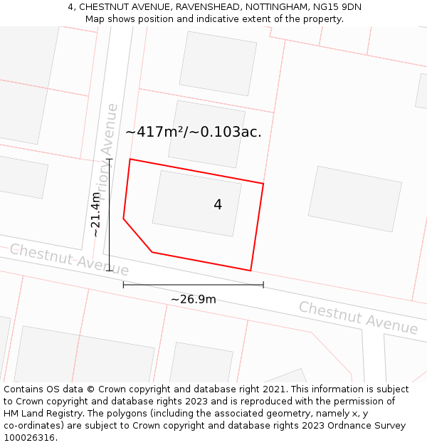 4, CHESTNUT AVENUE, RAVENSHEAD, NOTTINGHAM, NG15 9DN: Plot and title map