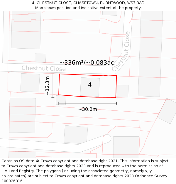 4, CHESTNUT CLOSE, CHASETOWN, BURNTWOOD, WS7 3AD: Plot and title map