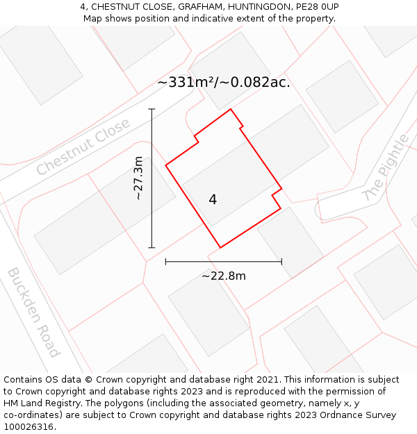 4, CHESTNUT CLOSE, GRAFHAM, HUNTINGDON, PE28 0UP: Plot and title map