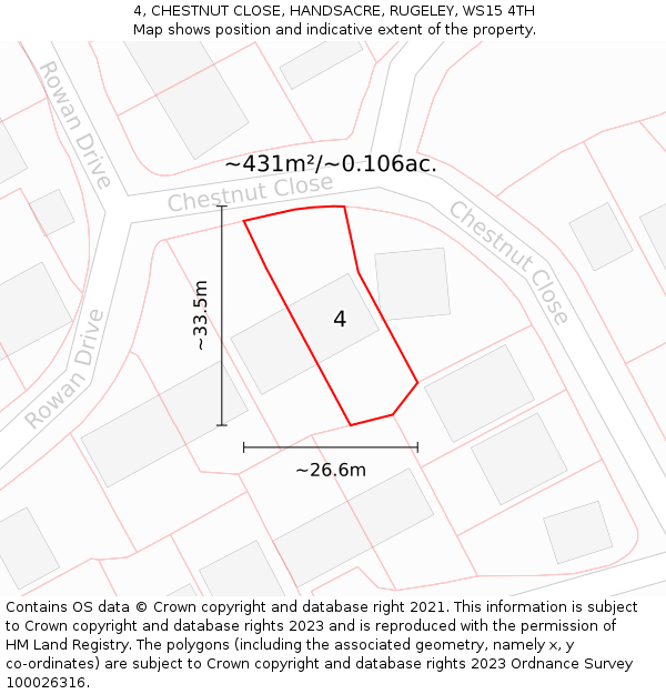 4, CHESTNUT CLOSE, HANDSACRE, RUGELEY, WS15 4TH: Plot and title map