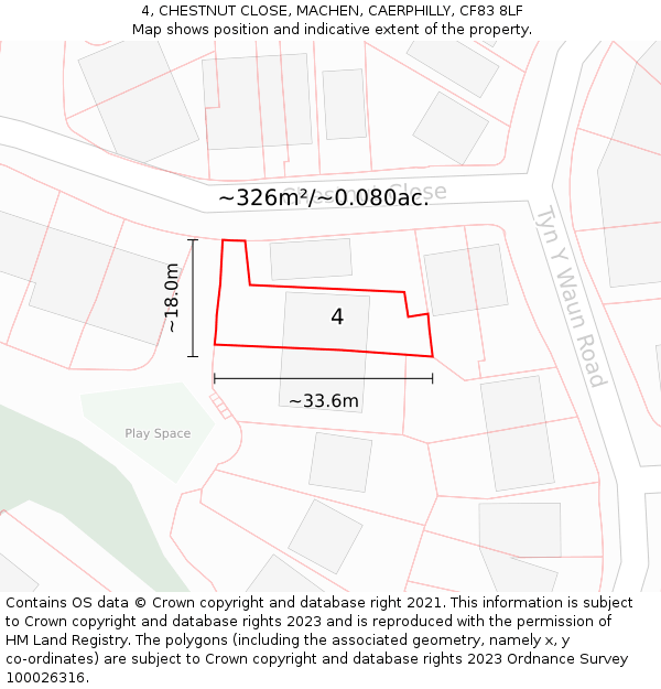 4, CHESTNUT CLOSE, MACHEN, CAERPHILLY, CF83 8LF: Plot and title map
