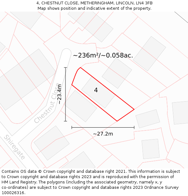 4, CHESTNUT CLOSE, METHERINGHAM, LINCOLN, LN4 3FB: Plot and title map