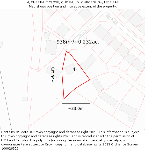 4, CHESTNUT CLOSE, QUORN, LOUGHBOROUGH, LE12 8AE: Plot and title map