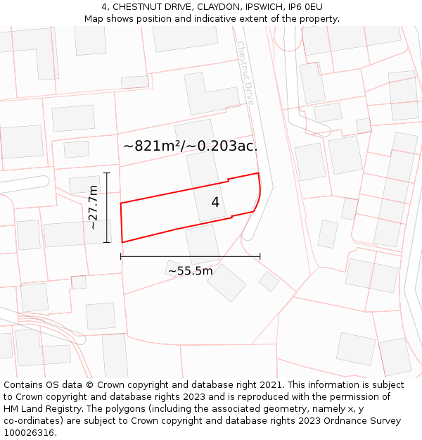 4, CHESTNUT DRIVE, CLAYDON, IPSWICH, IP6 0EU: Plot and title map