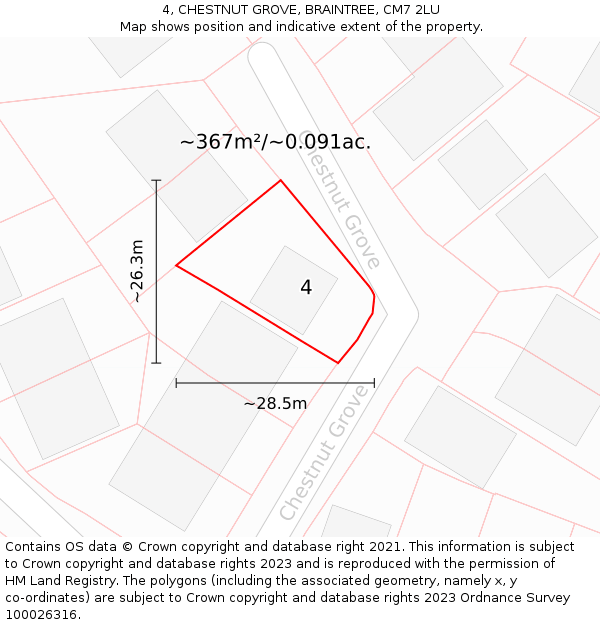 4, CHESTNUT GROVE, BRAINTREE, CM7 2LU: Plot and title map