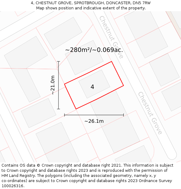 4, CHESTNUT GROVE, SPROTBROUGH, DONCASTER, DN5 7RW: Plot and title map
