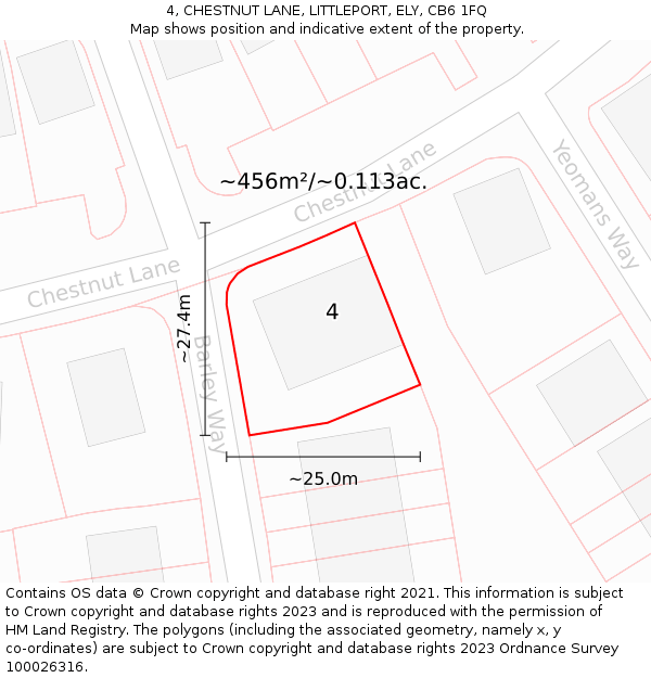 4, CHESTNUT LANE, LITTLEPORT, ELY, CB6 1FQ: Plot and title map