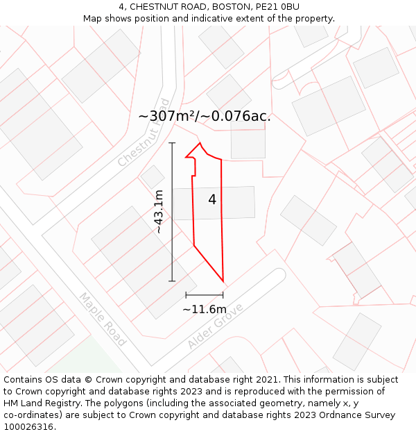 4, CHESTNUT ROAD, BOSTON, PE21 0BU: Plot and title map