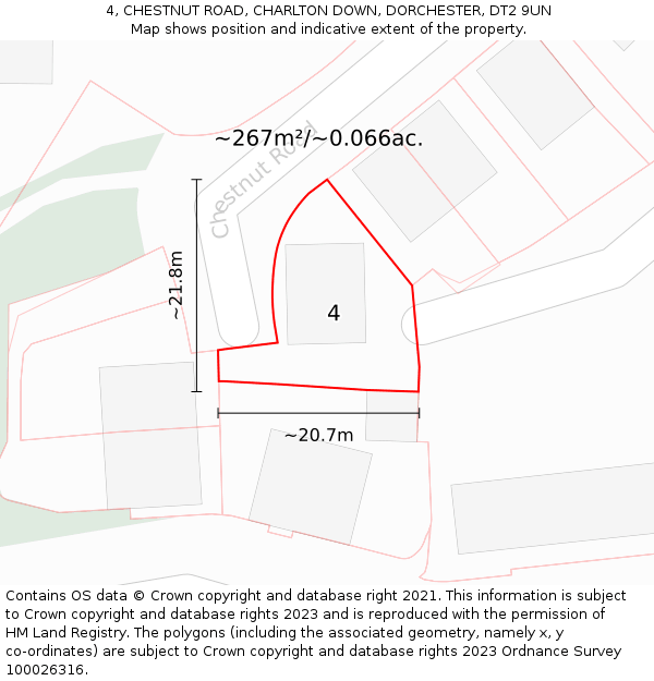 4, CHESTNUT ROAD, CHARLTON DOWN, DORCHESTER, DT2 9UN: Plot and title map