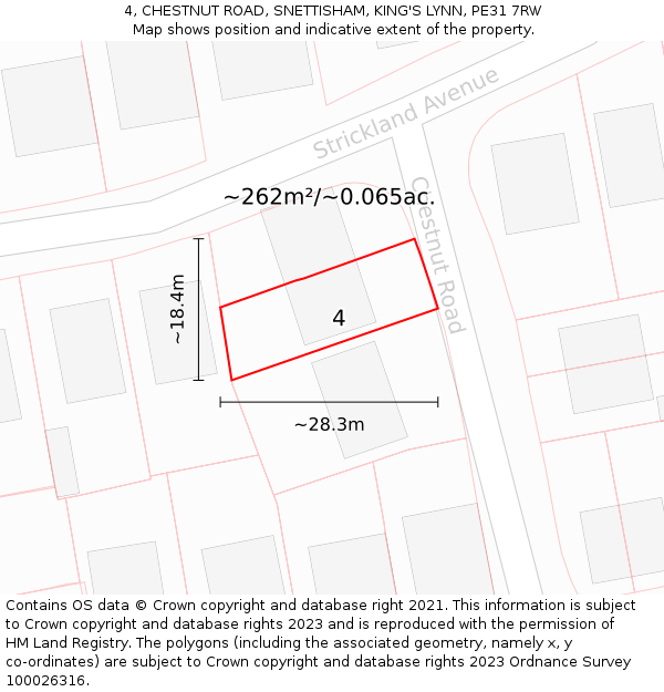 4, CHESTNUT ROAD, SNETTISHAM, KING'S LYNN, PE31 7RW: Plot and title map