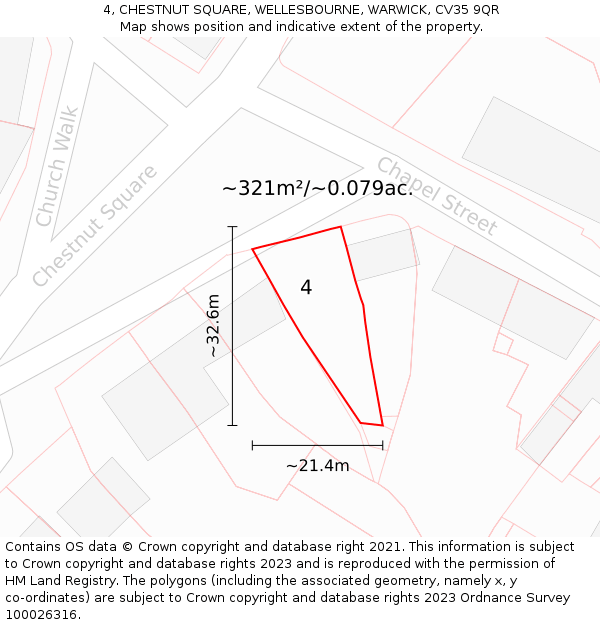 4, CHESTNUT SQUARE, WELLESBOURNE, WARWICK, CV35 9QR: Plot and title map