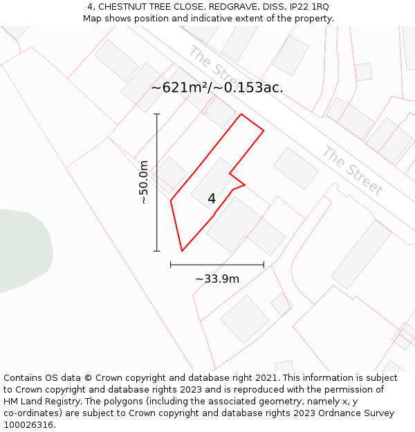 4, CHESTNUT TREE CLOSE, REDGRAVE, DISS, IP22 1RQ: Plot and title map
