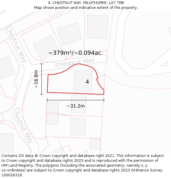 4, CHESTNUT WAY, MILNTHORPE, LA7 7RB: Plot and title map