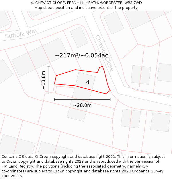 4, CHEVIOT CLOSE, FERNHILL HEATH, WORCESTER, WR3 7WD: Plot and title map