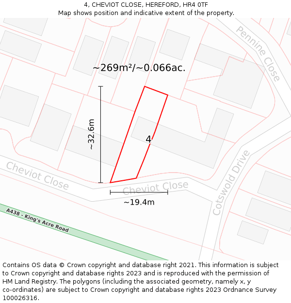 4, CHEVIOT CLOSE, HEREFORD, HR4 0TF: Plot and title map