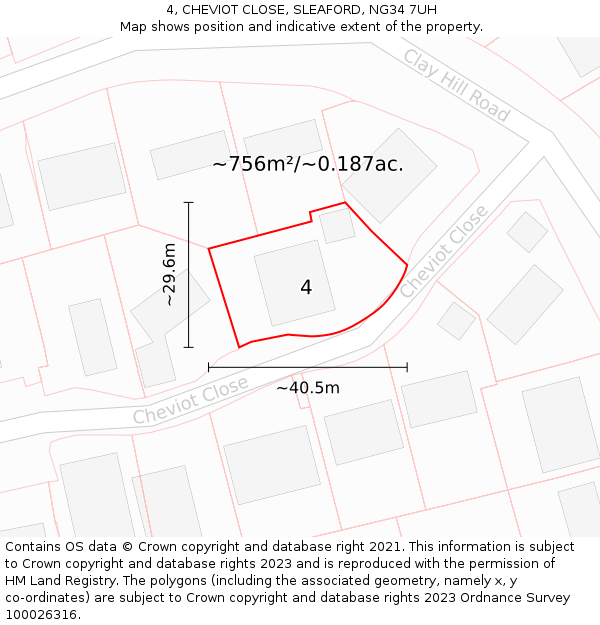 4, CHEVIOT CLOSE, SLEAFORD, NG34 7UH: Plot and title map