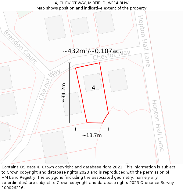4, CHEVIOT WAY, MIRFIELD, WF14 8HW: Plot and title map