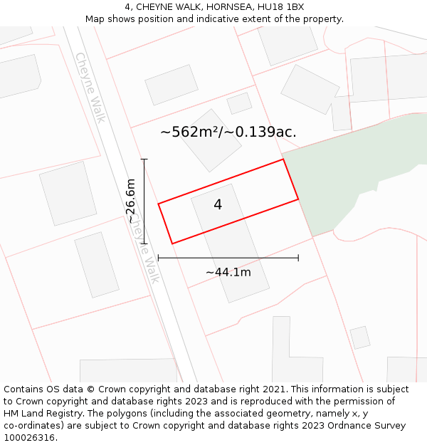 4, CHEYNE WALK, HORNSEA, HU18 1BX: Plot and title map