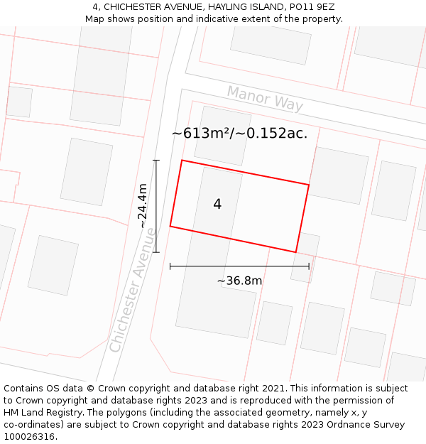 4, CHICHESTER AVENUE, HAYLING ISLAND, PO11 9EZ: Plot and title map