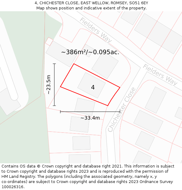 4, CHICHESTER CLOSE, EAST WELLOW, ROMSEY, SO51 6EY: Plot and title map